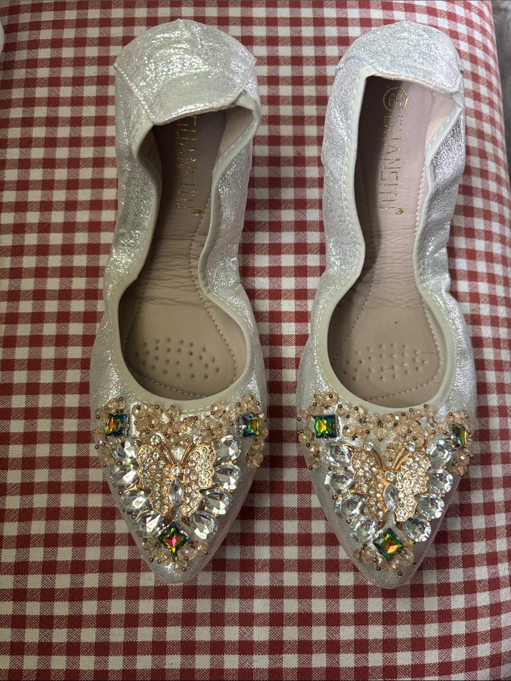 Silver Jewel Butterfly Pointed Flats